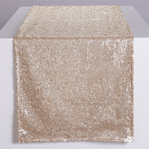 Zdada Champagne 12"x144" New Years Sequin Tablerunner Shimmer Table Linens for Party/Wedding
