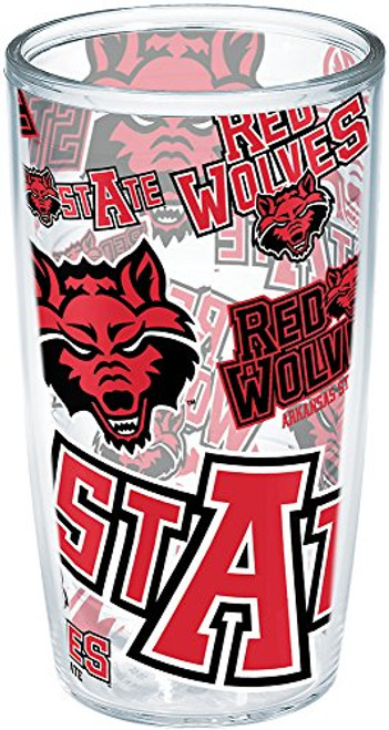 Tervis 1257226 Arkansas State Red Wolves All Over Insulated Tumbler with Wrap, 16oz, Clear