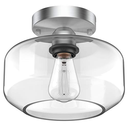 Semi Flush Mount Ceiling Light_ Industrial Ceiling Lighting Fixture_ Farmhouse Light Fixture with Clear Glass Pendant Shade for Hallway Entryway Porch