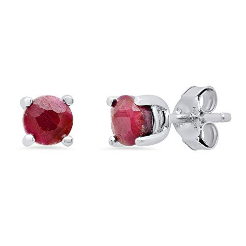 Genuine Ruby Prong Set Round Stud Earrings in Sterling Silver  5mm