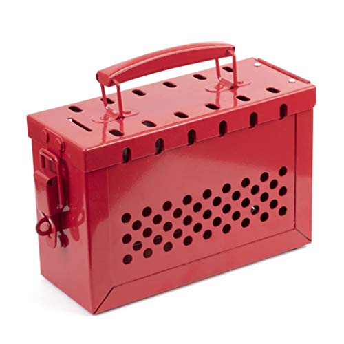 TRADESAFE Lockout Tagout Lock Box_ Group Loto Padlock LockBox_ Attach Lock Out Tag Out Locks_ Vibrant Red Steel Safety Box