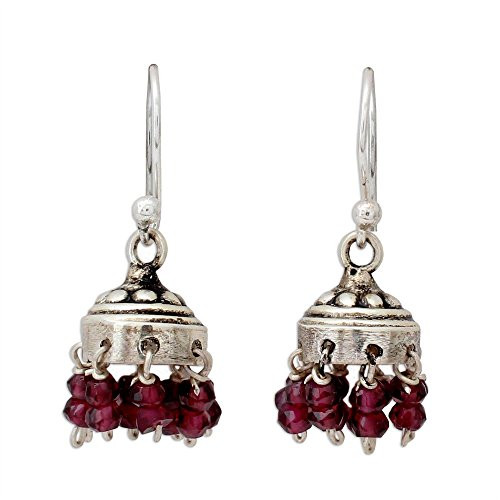 NOVICA Garnet _925 Sterling Silver Chandelier Jhumki Style Dangle Hook Earrings Traditional Grace
