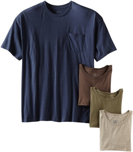 Fruit of the Loom Mens Pocket Crew Neck T_Shirt _ X_Large _ Assorted Earth Tones  Pack of 4