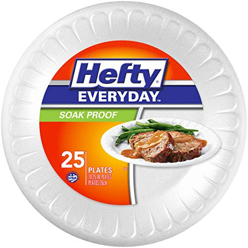 Hefty Everyday Foam Large 10 14 Inch Round Plates_ White_ 25 Count  Pack of 10  Total 250 Count