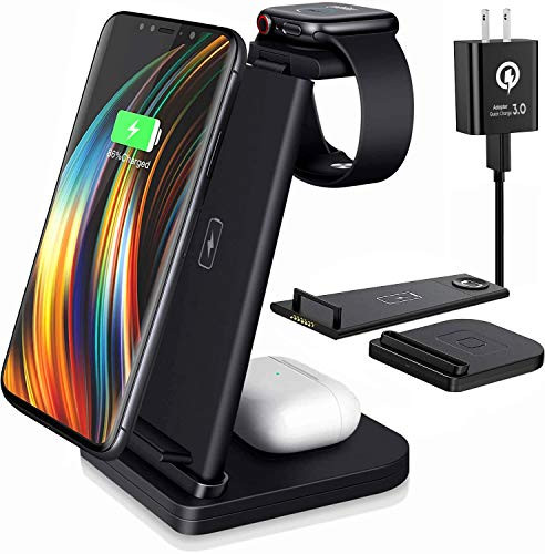 Wireless Charger_ Detachable 3 in 1 Wireless Charger Stand_ Qi_Certified 15W Fast Wireless Charging Station for AirPods Pro Apple Watch Series 5 4 3 2