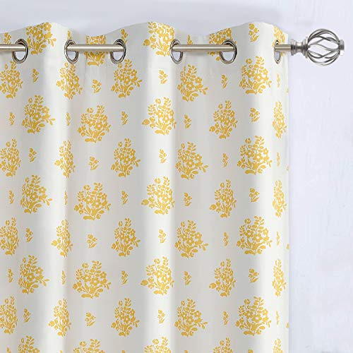 DriftAway Rina Vintage Floral Botanical Pattern Energy Saving Thermal Insulated Blackout Lined Grommet Window Curtain 2 Panels 52 Inch by 84 Inch Yell