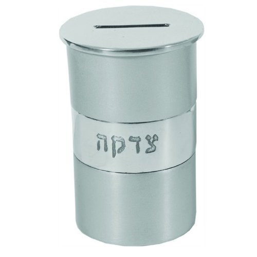 Yair Emanuel Round Anodized Aluminum Round Tzedakah Charity Box Silver Color Rings  TZA_1