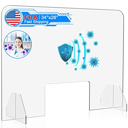 IDJWVU 34W x 26H Plexiglass Sneeze Guard Shield Countertop Portable Plastic Acrylic Cough Protection Barrier Employee Cashier Transaction Safety