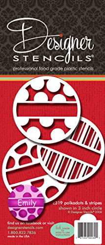 Designer Stencils C319 Polka Dots & Stripes Cookie Stencils, Beige/semi-transparent