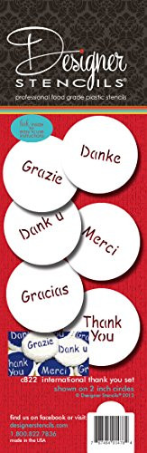 Designer Stencils C822 International Thank You Cookie Stencil Set (THANK YOU - DANKE - GRACIAS - DANK U - GRAZIE - MERCI), Beige/semi-transparent