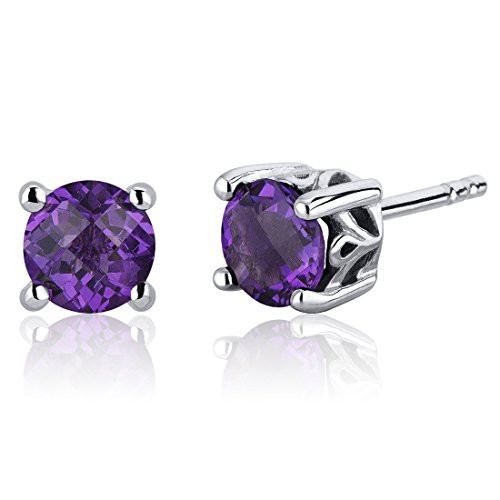 Scroll Design 1_50 Carats Amethyst Round Cut Stud Earrings Sterling Silver