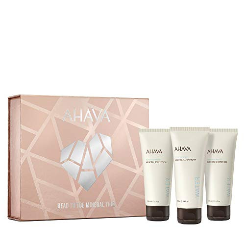 AHAVA Head To Toe Mineral Trio Value Set Dead Sea Mineral Hand Cream_ Body Lotion  and  Shower Gel 100 ML  3_4ounce Each_ 3 ct_