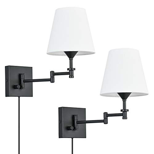 Pauwer Plug in Wall Sconce Set of 2 Adjustable Swing Arm Wall Lamps for Bedroom White Fabric Shade Wall Light Fixture Indoor with Plug in Cord and Swi Pauwer Plug in Wall Sconce Set of 2 Adjustable Swing Arm Wall Lamps for Bedroom White Fabric Shade Wall Light Fixture Indoor with Plug in Cord and Swi