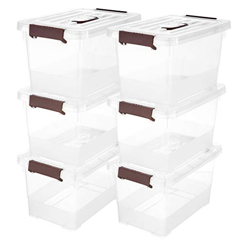 WYT 6_Pack Clear 11 Quart Storage Latch BoxBins_ Plastic Stackable Latching Box with Brown Handle and Lid_ Multi_Purpose_ 10 Litre