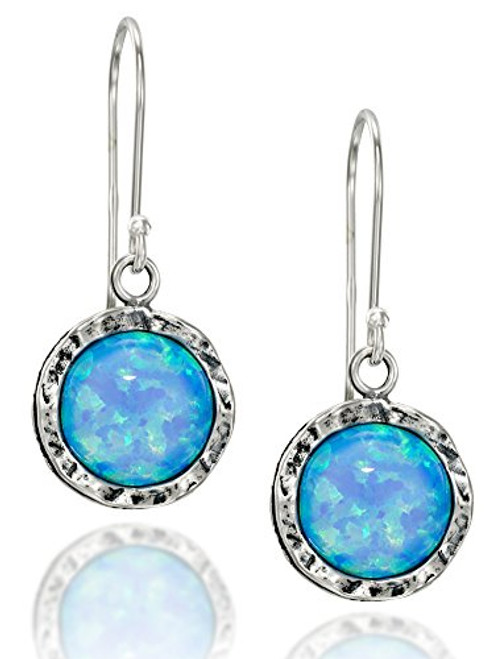 Round Shaped 925 Sterling Silver Shimmering 10mm Created Blue Fire Opal Earrings Round Shaped 925 Sterling Silver Shimmering 10mm Created Blue Fire Opal Earrings