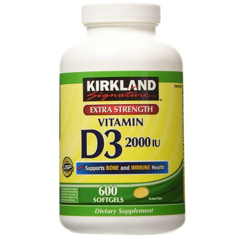 Kirkland Signature Extra Strength Vitamin D3 2000 I.U. 600 Softgels,  Bottle