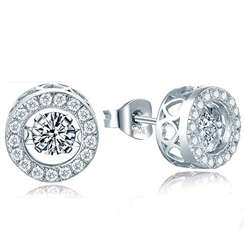 YL Round Halo Earrings Sterling Silver Dancing Diamond Solitaire Stud Earrings Cubic Zirconia Jewelry for Women YL Round Halo Earrings Sterling Silver Dancing Diamond Solitaire Stud Earrings Cubic Zirconia Jewelry for Women