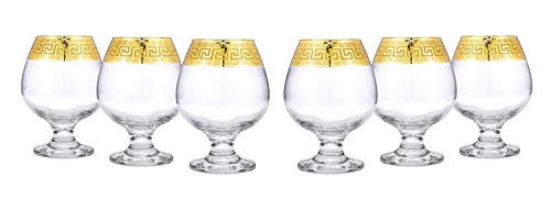 Gold Rimmed Brandy Snifter 6_piece Glass Set Greek Key Pattern _ Contemporary Drinkware