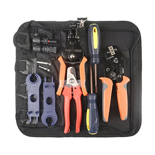 IWISS MC4 Solar PV Cable Crimping Tool Kit for 2_546mm ²with Stripper_Cutter_MC4 Spanner and MC4 Connectors_Oxford bag pack