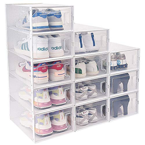 HAYOSNFO Clear Shoe Storage Boxes with Lids_ Stackable Shoe Organizer Container for Sneaker Storage_ Organizador de Zapatos cajas_ 12pcs HAYOSNFO Clear Shoe Storage Boxes with Lids_ Stackable Shoe Organizer Container for Sneaker Storage_ Organizador de Zapatos cajas_ 12pcs