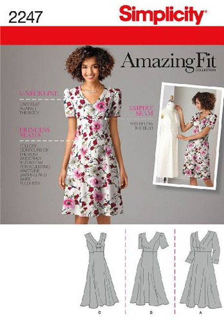 Simplicity Amazing Fit Pattern 2247 Misses Dress with Individual Pattern Pieces Size 10-12-14-16-18