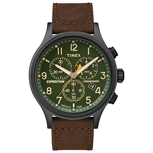 Timex Mens TW4B15800 Expedition Scout Chrono BrownBlackGreen Leather Strap Watch