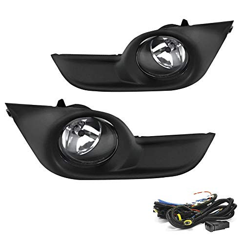 Driving Fog Lights Lamps Replacement for Nissan Altima 2013 2014 2015 with H11 12V 55W Halogen Bulbs  and  Chrome Black Bezel  and  Universal Switch and Wirin