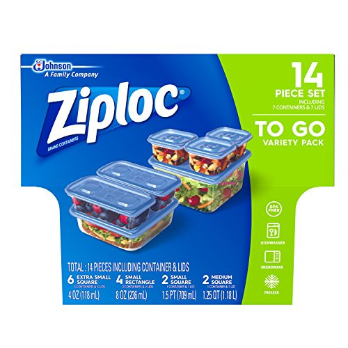 Ziploc Food Storage Meal Prep Containers with One Press Seal For Travel and Organization Dishwasher Safe 14 Count Variety Pack