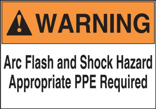 Accuform Signs LELC323 Safety Label LegendWarning ARC Flash and Shock Hazard Appropriate PPE Required 3_5 Length x 5 Width x 0_006 Thickness Adhesive Dura-Vinyl OrangeBlack on White