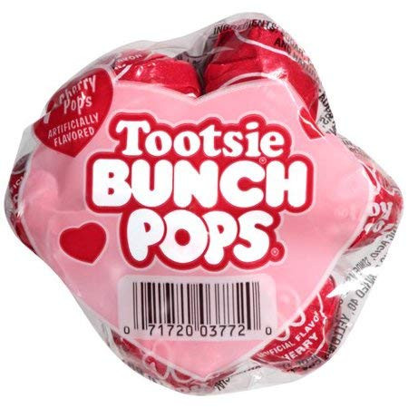 Tootsie Valentine Bunch Pops with Love Card  7 Red Cherry Lollipops