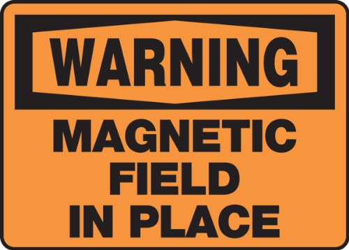 Accuform MRAD360XV Adhesive Dura-Vinyl Sign LegendWarning Magnetic Field in Place 10 Length x 14 Width x 0_006 Thickness Black on Orange