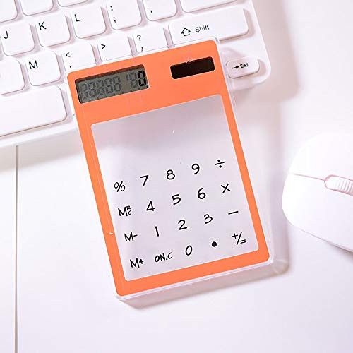 Elebox Transparent Solar Calculator Portable Mini Slim Intelligent Power Off Touch Screen Calculator for Desktop Handheld Student Office Essential Stationery 8 Bit Display Orange