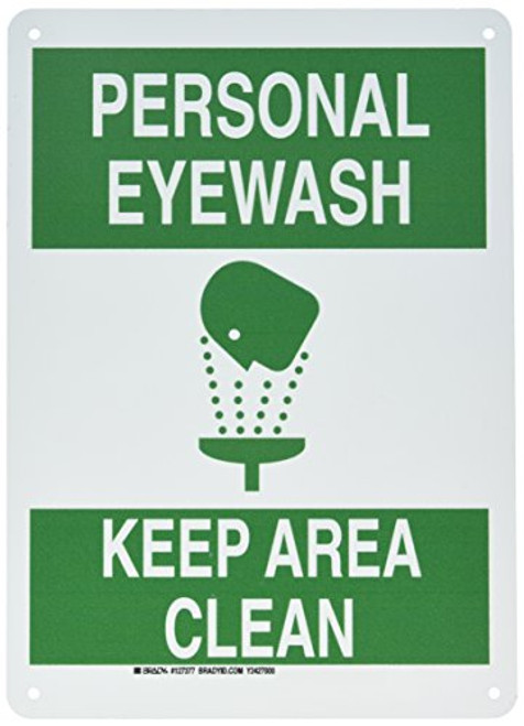 Brady 127377 First Aid Sign LegendPersonal Eyewash Keep Area Clean 14 Height 10 Width Green on White