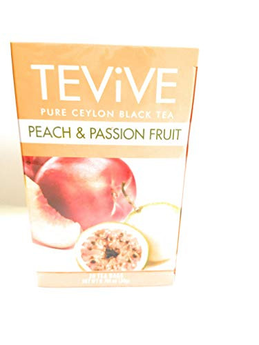 Tevive Peach and Passion Fruit puree ceylon black tea bags 20 count