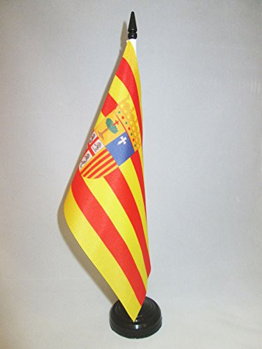 AZ FLAG Aragon Table Flag 5 x 8 - Spanish Region of Aragón Desk Flag 21 x 14 cm - Black Plastic Stick and Base