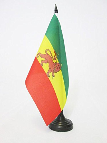 AZ FLAG Ethiopia 1897-1974 Table Flag 5 x 8 - Ethiopian Historic Desk Flag 21 x 14 cm - Black Plastic Stick and Base