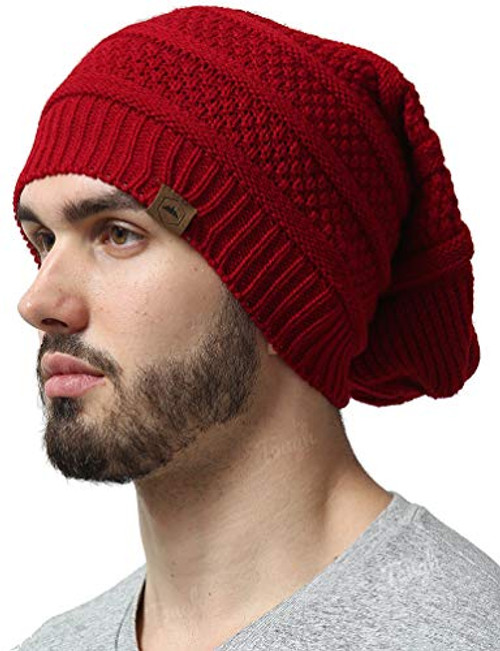 Slouchy Winter Beanie Knit Hats for Men  and  Women - Oversized Long Slouch Beanie Cap - Warm  and  Soft Cold Weather Toboggan Caps Maroon