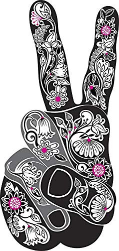 EW Designs Peace Hand Sign with Flower Henna Vinyl Decal Bumper Sticker 4 Tall