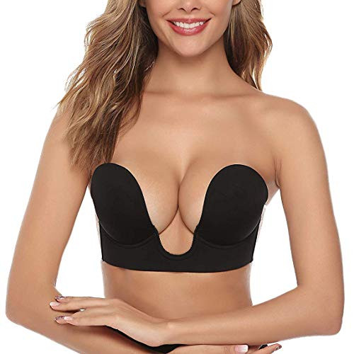 Strapless Backless Bra U Plunge Bra Sticky Self Adhesive Invisible Push up Bra Reusable Magic Silicone Bras for Women