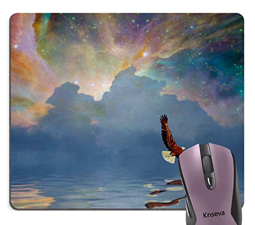 Knseva Cool Eagle Mouse Pad Majestic Huge Bird Flying Above The Sea into The Starry Sky Freedom Themed Design Mouse Pads