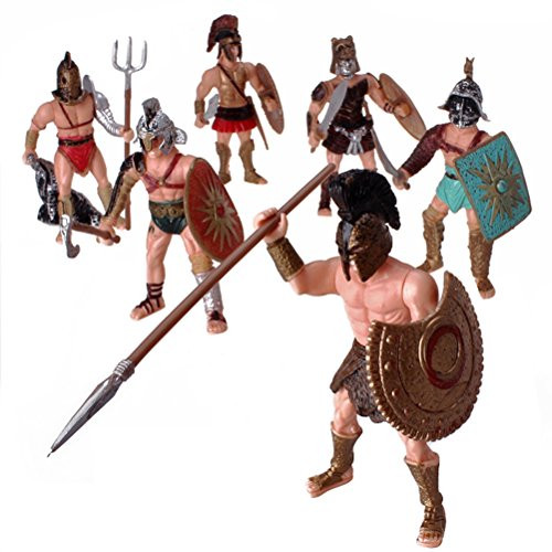 HAPTIME 6 Pcs Roman Gladiator Playsets Toy with Weapons and Shield, Ancient Rome Soldier Action Figures, Spartan Warrior