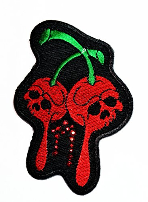 HHO Red Skull Cherry Iron On Patch DIY Applique Embroidered Sew Iron on Patch Skull Logo Halloween Iron On Patch Sew Iron on Kids Craft Patch for Bags Jackets Jeans Clothess