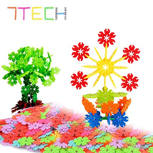 7TECH Interlocking Snowflake Building Blocks STEM Educational Toys - 300 Piece Set of Plastic Discs for Preschool, Toddler and School Boys and Girls