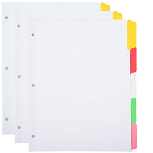 1InTheOffice Big Tab Write On  and  Erase Durable Plastic 3 Ring Binder Dividers 5 Colored Tabs 3 Sets