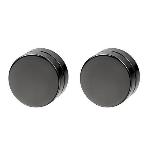 Flongo Mens Women Punk 12mm Stainless Steel Black Magnetic Non-piercing Clip Fake Cheater Stud Earrings