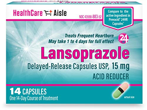 HealthCareAisle Lansoprazole Delayed-Release Capsules USP  Treats Frequent Heartburn  15 mg  14 Count