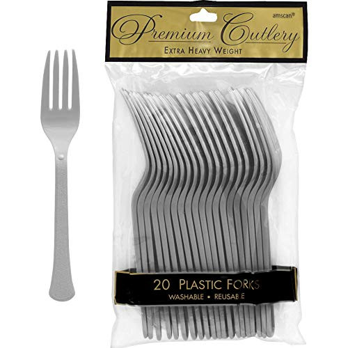 Amscan Heavyweight Silver Plastic Forks 20 Ct_