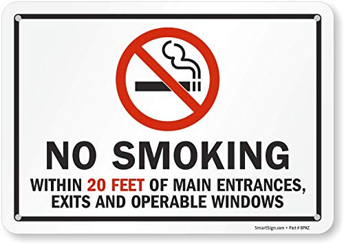 SmartSign - U1-1018-NP-10x7 Plastic Sign Legend No Smoking Within 20 Ft of Main Entrances with Graphic 7 high x 10 wide BlackRed on White