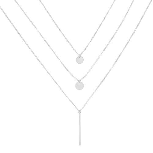 Tgirls Layered Sequin Necklaces with Bar Pendant for Women and Girls XL-66 Silver