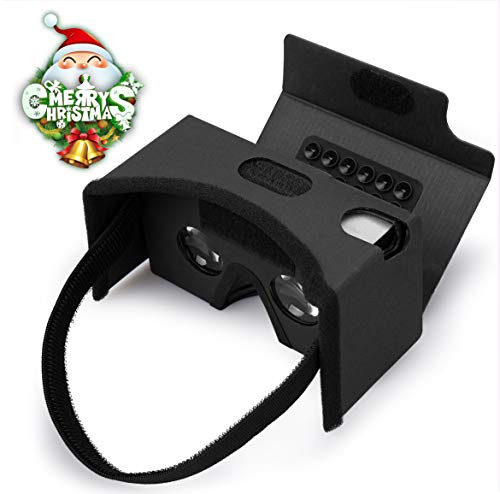 Google Cardboard, Splaks 3D VR Virtual Reality Glasses V2 with Sucker Head Strap Forehead Pad Nose Pad and Big Lens for Android and Apple Device Up to 6 Inch Easy Setup DIY Kit